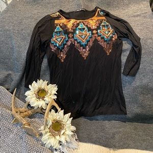 Anna French Aztec sequin top